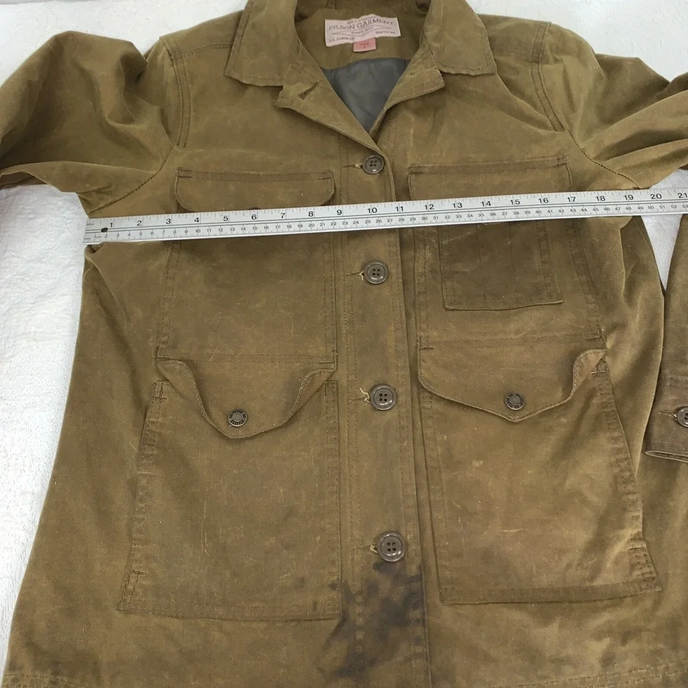 vtg Filson Tin Cloth Upland Game Field Jacket USA Made Size Medium Rear Pocket - Picture 8 of 13